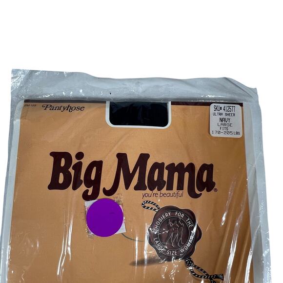 VTG Big Mama You're Beautiful Ultra Sheer Pantyhose Sz L Hosiery Navy Nylon NOS - Picture 2 of 4